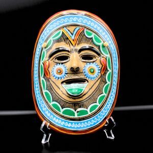 Vintage Mexican Talavera Mask Hand Painted Folk Art Clay Terracotta Wall Hanging
